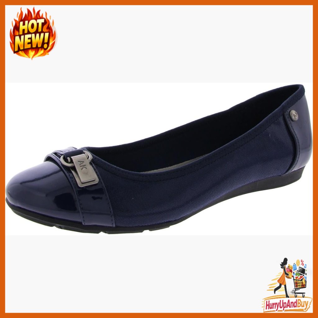 Navy Ballet Flats Comfortable Minimalist Slip-On With Decorative Buckle Strap